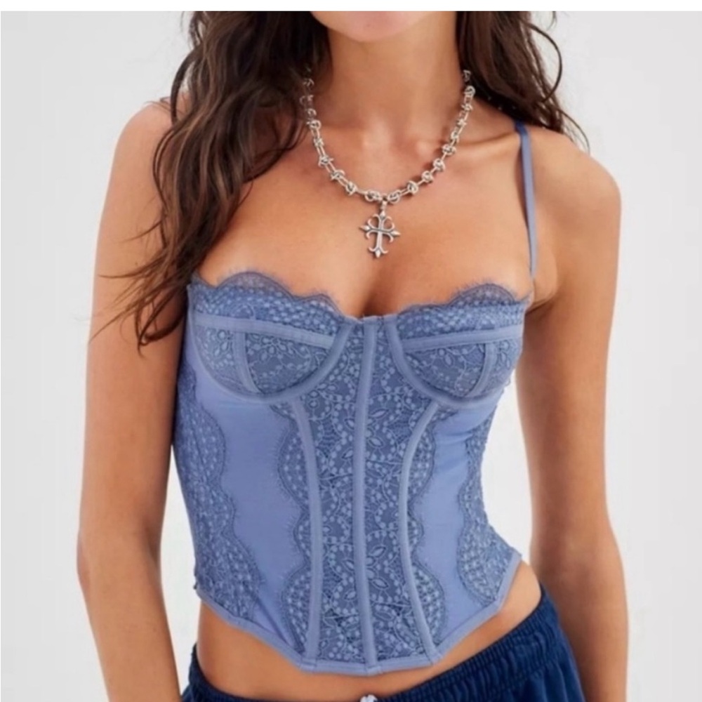 NWT Urban Outfitters Out From Under Modern Love Corset Blue Size Large